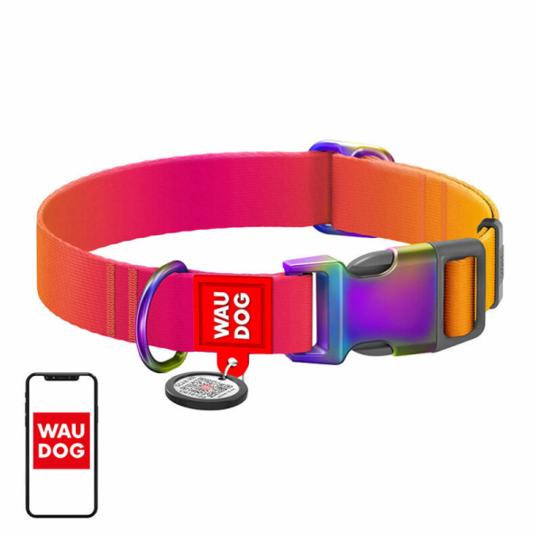 Nylon collar with QR code for Waudog gradient dog, orange...