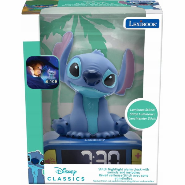 Digitální budík s nočním světlem Stitch 3D Lexibook