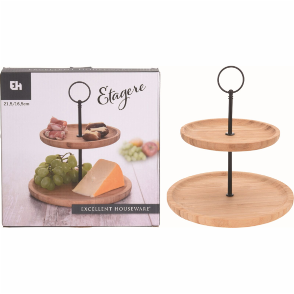 Podnos 2 patra na dort a cukroví bambus/kov