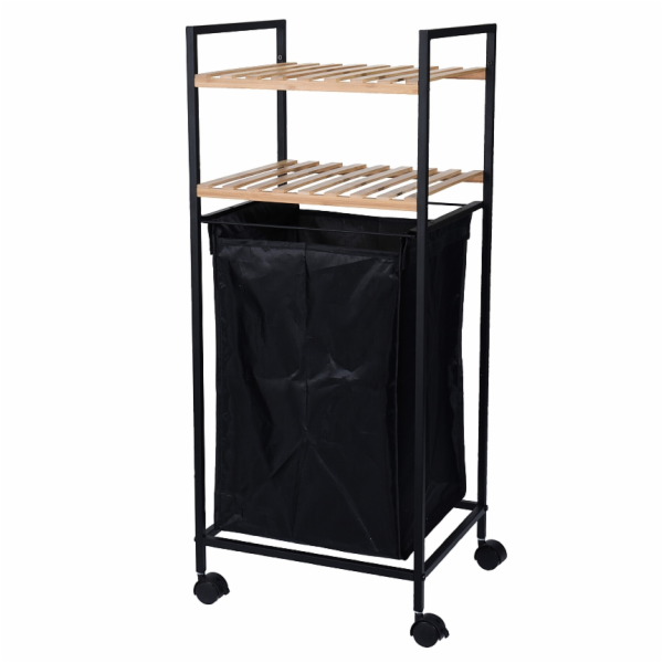 Regál do koupelny s košem na prádlo 2 police dřevo/kov KO...