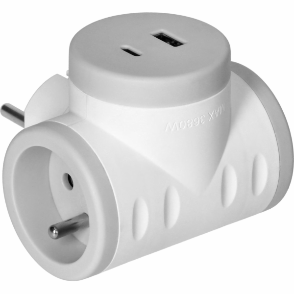 Orno  OR-AE-13281/G 2P+Z splitter s 2xUSB nabíječkou, šedý