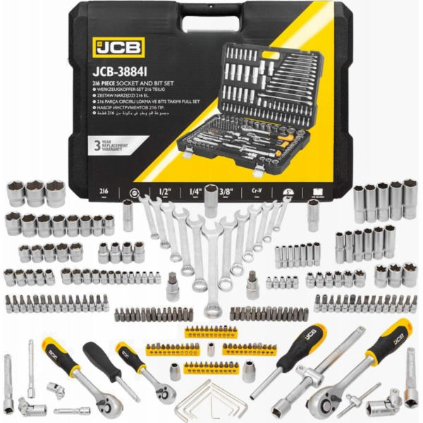 Sada nářadí JCB  KEYS SET 216 ks. 1/2 3/8 1/4