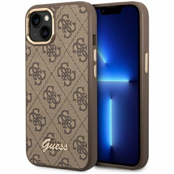 Pouzdro Guess  pro iPhone 14 6.1 hnědé/hnědé pevné pouzdr...
