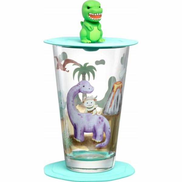 Leonardo Sklenice s víčkem a podšálkem 300ml dinosaurus B...