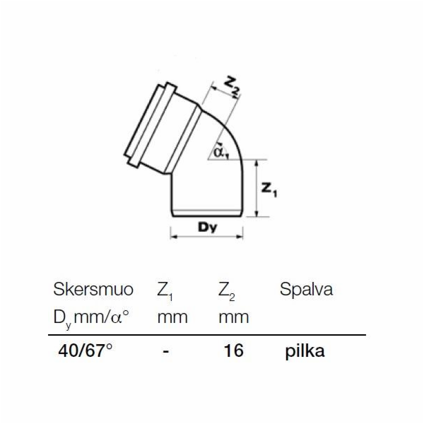 Vnitřní drenážní koleno, Wavin O 40 mm, 67°