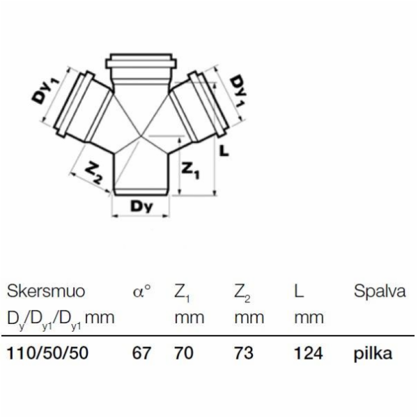 Vnitřní drenáž čtyřhrotová Wavin, O 50/50/110 mm, 67°