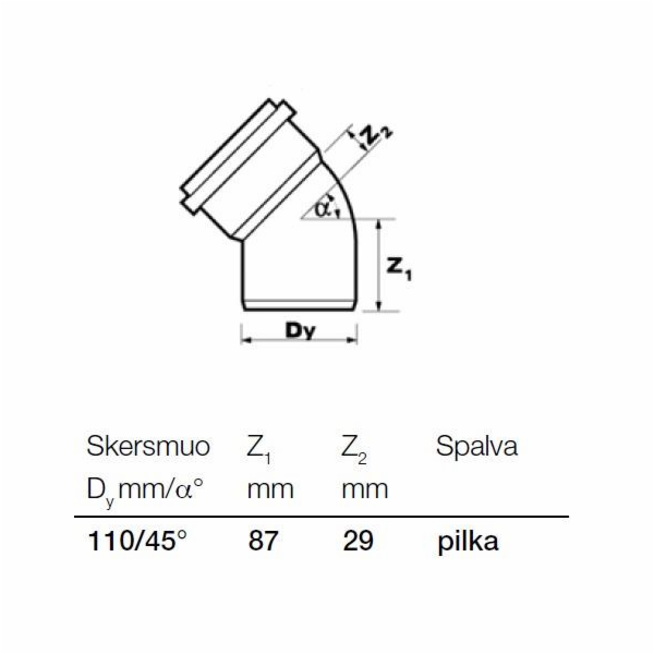 Vnitřní drenážní koleno Wavin, O 110 mm, 45°