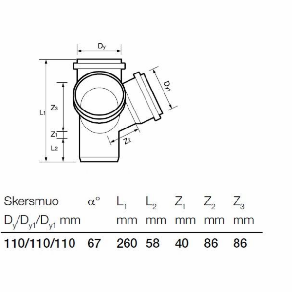 Vesmírná čtyřkolka Wavin, O 110 / 110 / 110, 67°