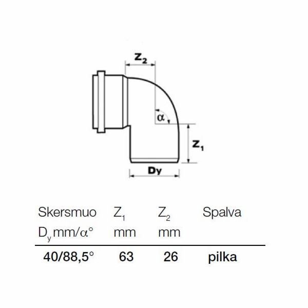 Vnitřní drenážní koleno Wavin, O 40 mm, 88,5°