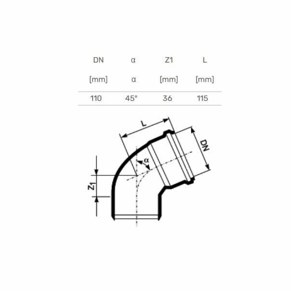 Vnitřní drenážní koleno HTplus, O 110 mm, 45°