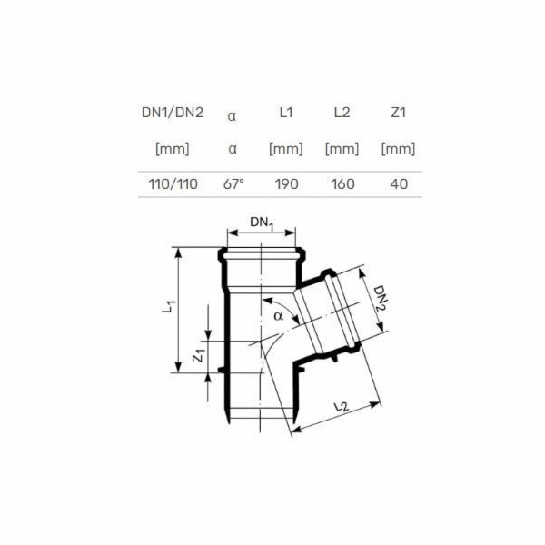 T-kus pro vnitřní kanalizaci HTplus, O 110 / 110 mm, 67°