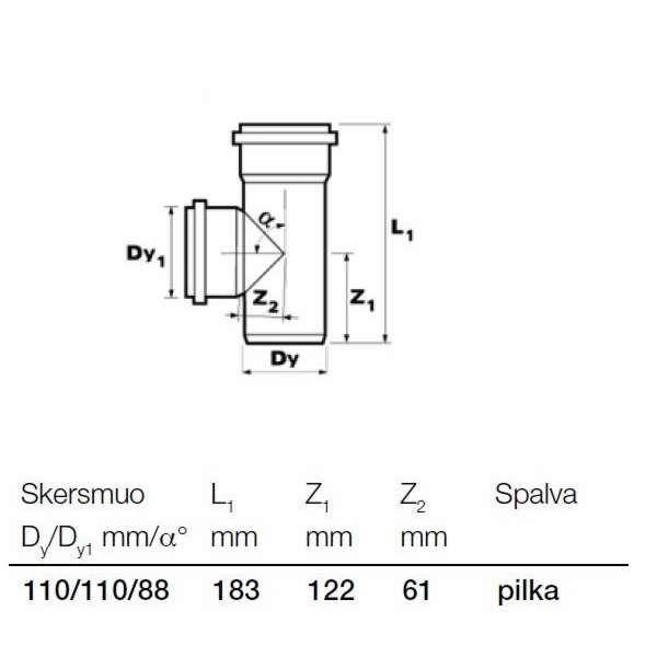 T-kus pro vnitřní kanalizaci Wavin, O 110 / 110 mm, 88°