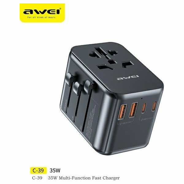 Nabíječka Awei Síťový adaptér AWEI 2xUSB+3xUSB-C C-39 35W...