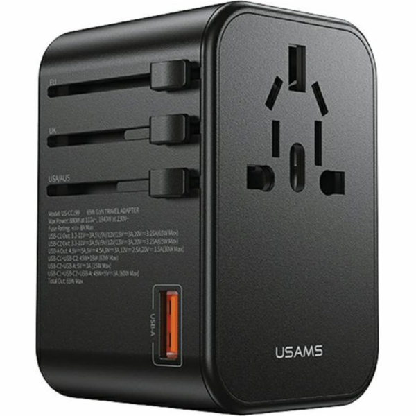 Usams  nabíječka Síťový adaptér 1xUSB+2xUSB-C T62 65W 4v1...