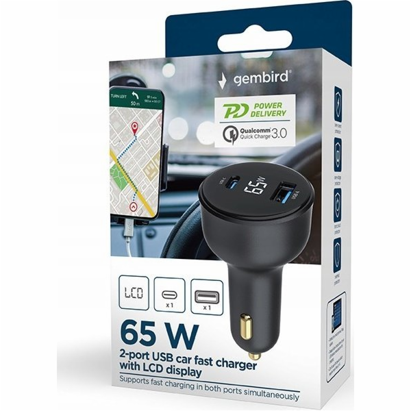 GEMBIRD nabíječka Rychlá nabíječka do auta 2x USB Type-C ...