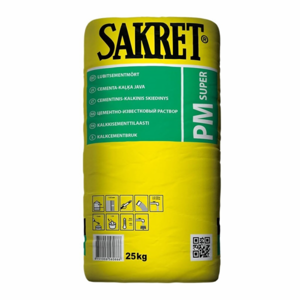 Cementovo-vápenná omítková směs Sakret PM Super, 25 kg