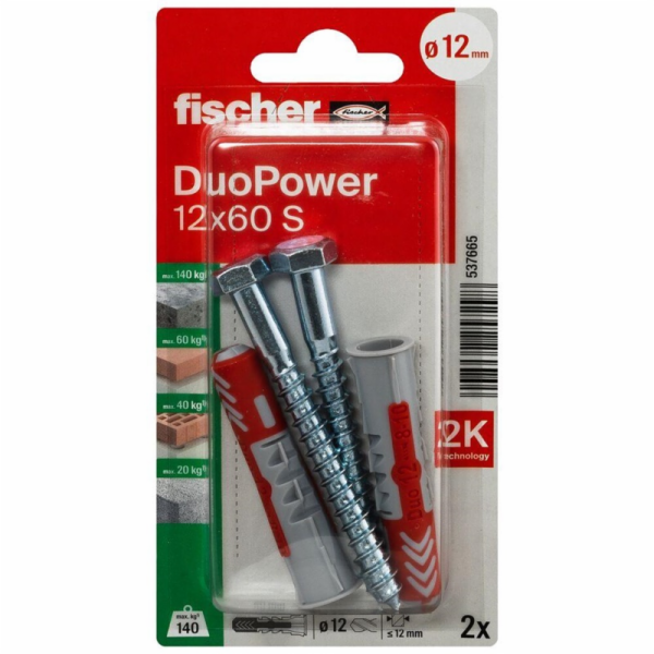 Hmoždinka Fischer DuoPower, šroub, 12 mm x 60 mm, 2 ks.