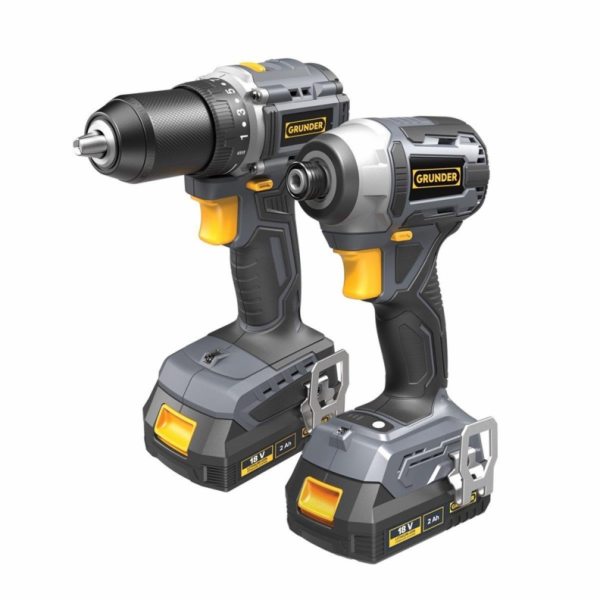 Sada nářadí GRUNDER CD-B0B18+CW-B1218E, 18 V, 2×2 Ah