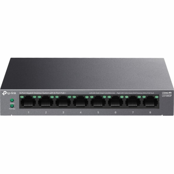Switch TP-Link LS108GP 8x GLan s PoE+, 62W, kov