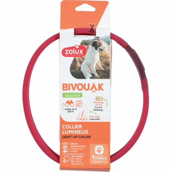 ZOLUX Bivouak LED Silikonový červený - obojek pro psa - 3...