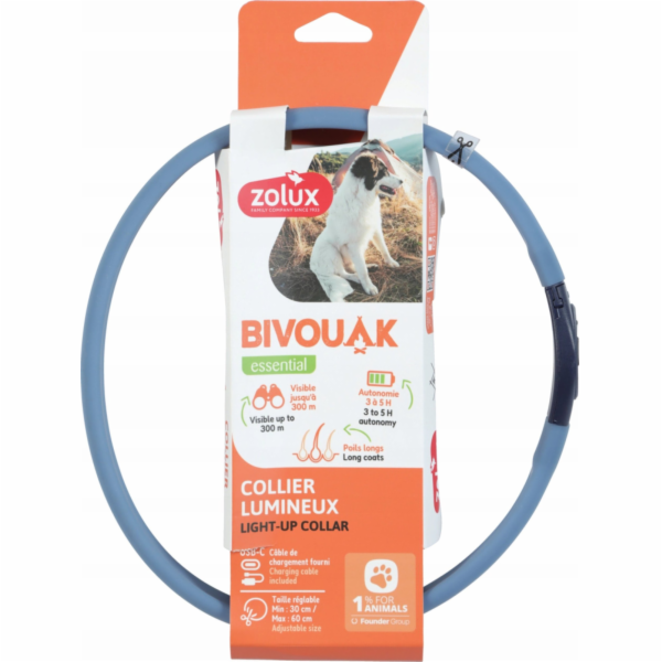 ZOLUX Bivouak LED Silikonový modrý - obojek pro psa - 30-...