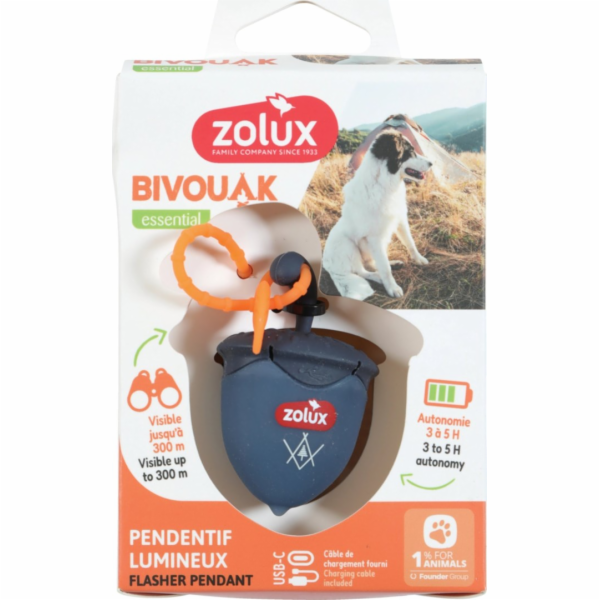 ZOLUX Bivouak Luminous Collar Přívěsek Ořech LED USB modr...