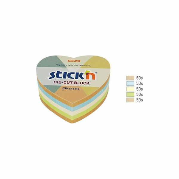 Stickn Notes srdce, 64x67mm, mix 5 barev pastel + recykla...