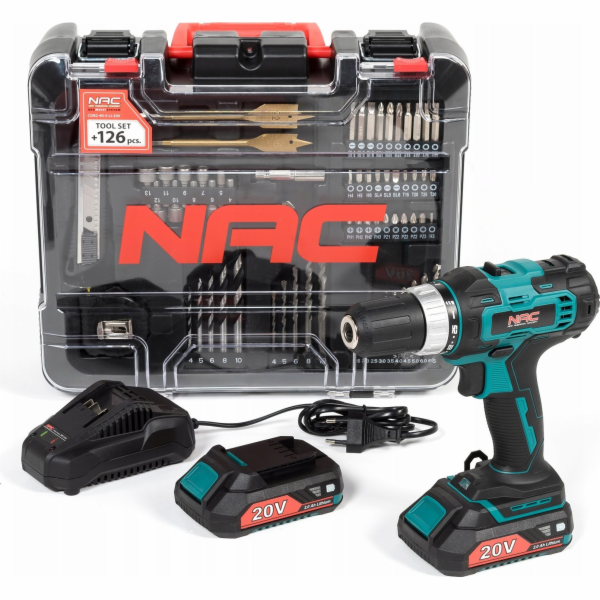 Aku vrtačka NAC CDB2-40-S-LI-20V 2x2Ah + příslušenství 12...