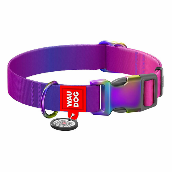 Nylon dog collar with QR code WAUDOG 15 mm wide, 25-35 cm...