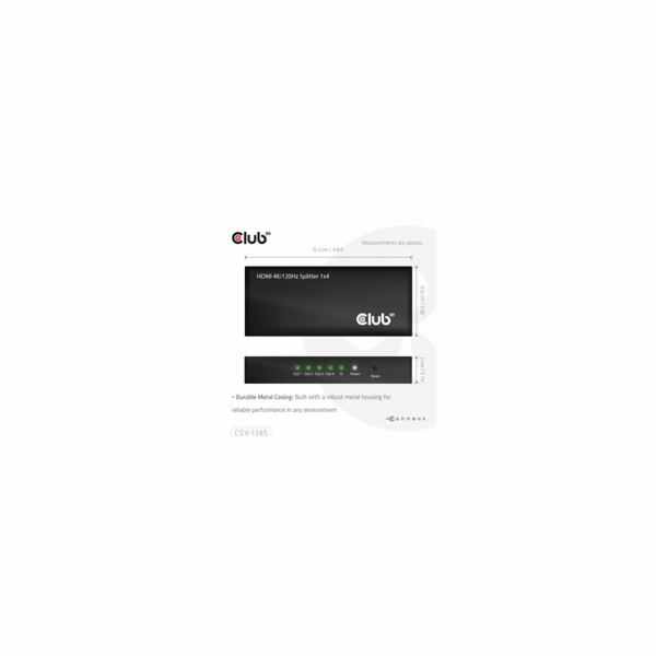 Club3D Video rozbočovač 1:4 HDMI 2.0 4K120Hz, 4 porty, černá