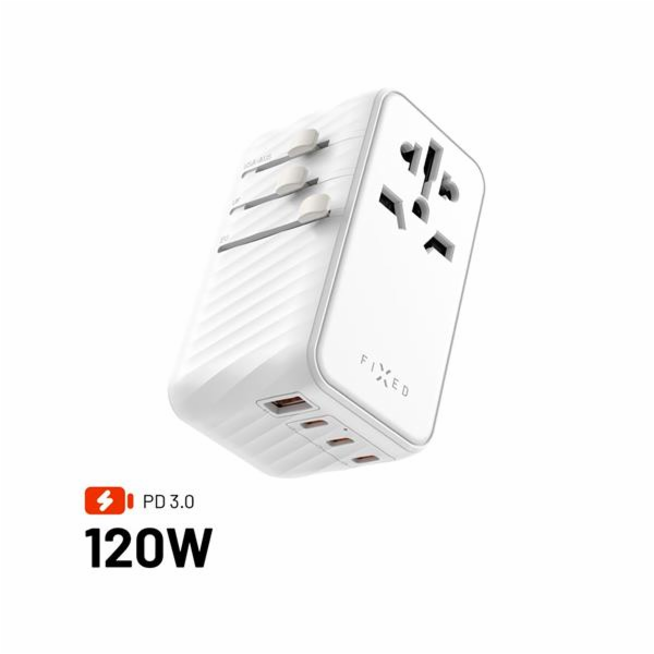 Adaptér FIXED Cestovní Voyager 120W pro EU, UK a USA/AUS,...