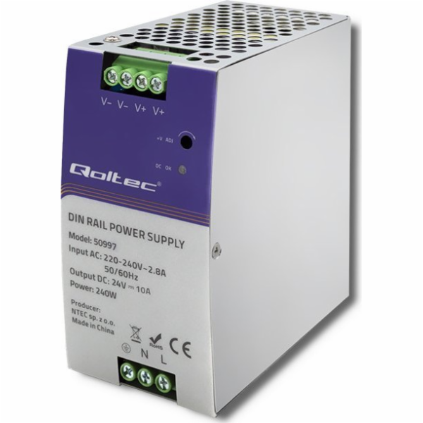 Qoltec 50997 napájecí zdroj na DIN lištu | 240W | 24V | 10A