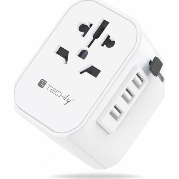 Techly Cestovní adaptér Napájecí zástrčky EU/UK/USA 3x US...