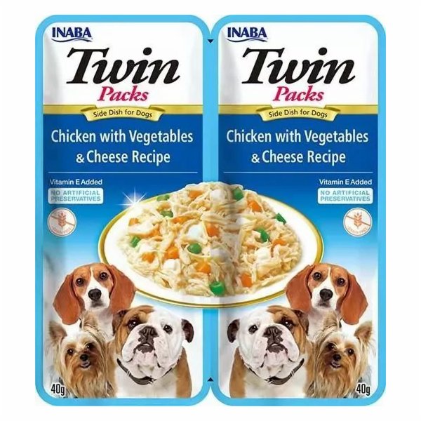 INABA Dog Twin kuřecí se zeleninou a sýrem v bujónu – poc...