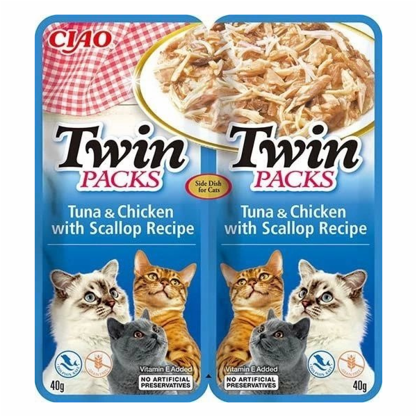 INABA CAT Twin tuňák s kuřecím a mušlemi v bujónu – pocho...