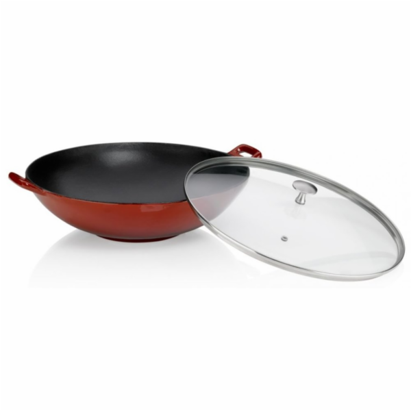 Wok litinový s poklicí CALIDO 36 cm červená KL-11947