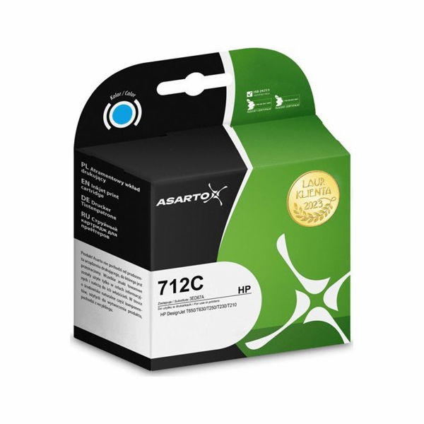 Inkoust Asarto  pro HP 712C | 3ED67A | 29 ml | azurová
