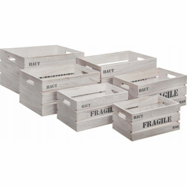 Atmosphera Úložné boxy 6 ks, sada dřevěných boxů s uchy