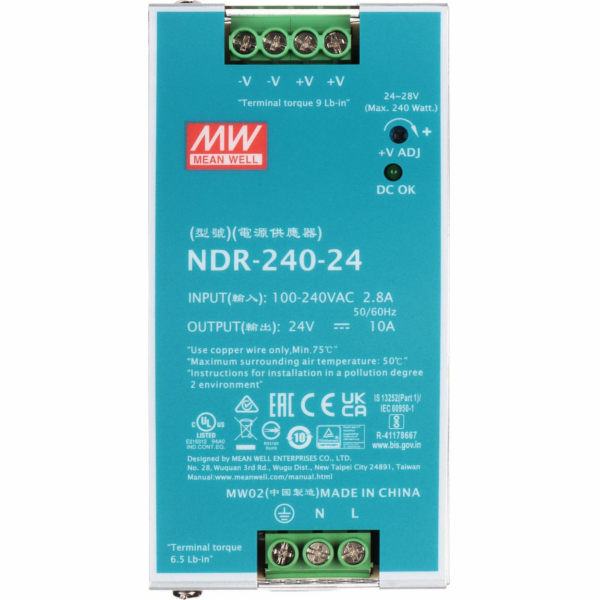 Mean Well SPÍNANÝ NAPÁJECÍ ZDROJ NDR-240-24 ZNAMENÁ DOBŘE