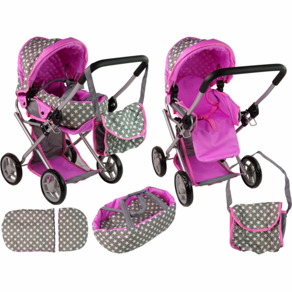 Kočárek pro panenku Alice Kočárek 2 v 1 taška Grey Pink S...