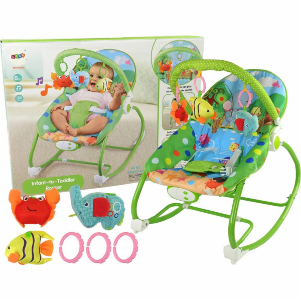 Lean Sport Cradle Rocker Seat Chair 2v1 Green Fish Elepha...