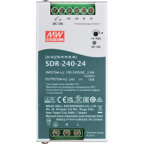 Mean Well SPÍNANÝ NAPÁJECÍ ZDROJ SDR-240-24 ZNAMENÁ DOBŘE