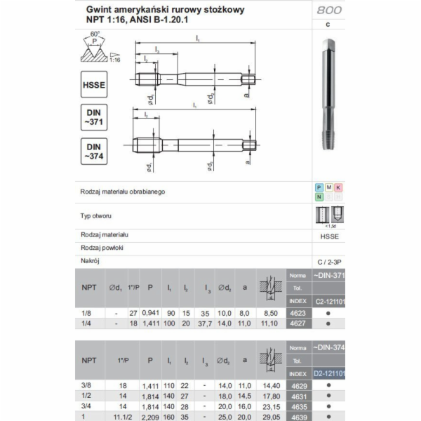 Fanar NPT THREAD 1-11.1/2 DIN-374C HSSE 800