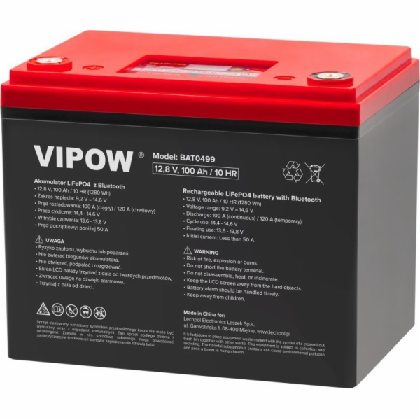 Baterie LiFePO4 12,8V 100Ah VIPOW BAT0499 Bluetooth