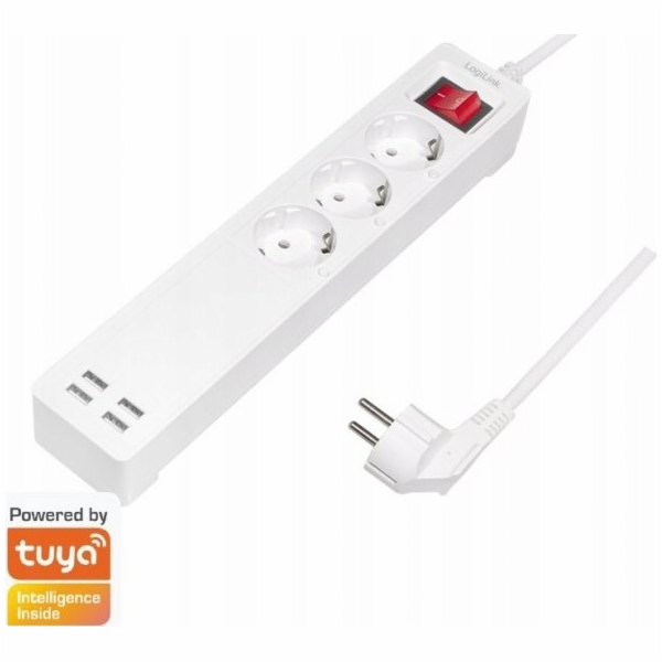 LogiLink napájecí lišta 3 zásuvky Wi-Fi smart 1,7m bílá