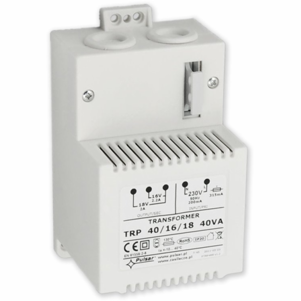 PULSAR TRAFO kryté 40VA s pojistkou a svorkovnicí