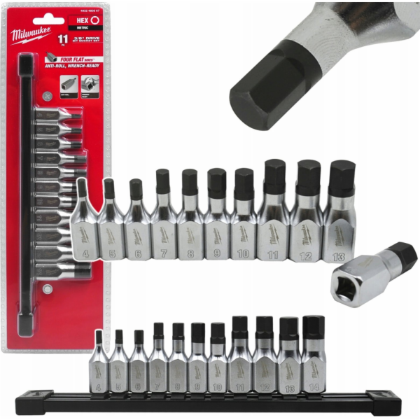 Hikoki MILWAUKEE SADA ZÁSUVEK S HŘÍDELEM 11 ks. 3/8 HEX