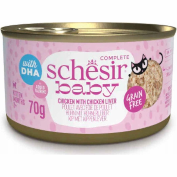 SCHESIR Baby Chicken s játry ve vývaru - mokré krmivo pro...