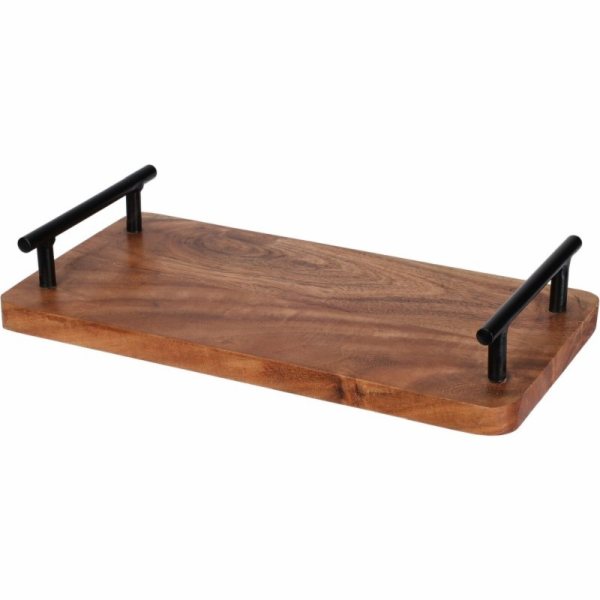 Podnos servírovací 30 x 15 cm dřevěný s kovovými úchyty K...