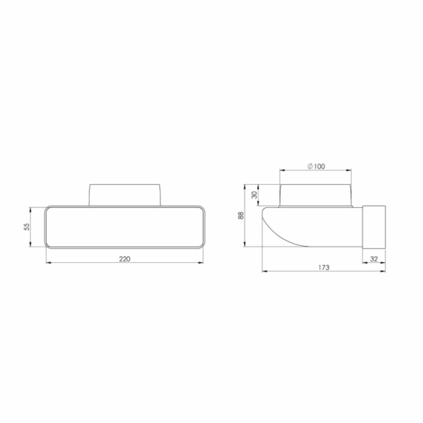 Větrací koleno EUROPLAST KLD25 220 x 55mm D100 90°